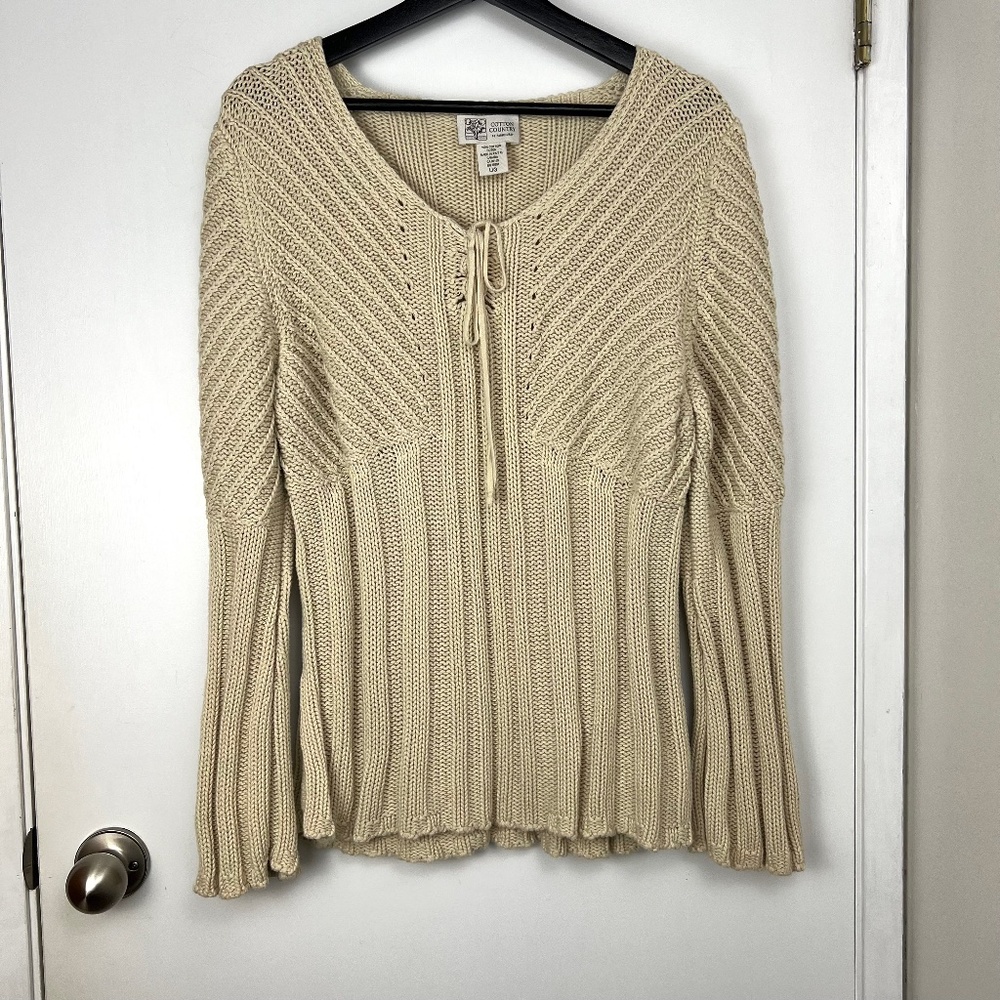 Cotton Country Parkhurst Ribbed Sweater size L Tan Neutral Vintage Americana